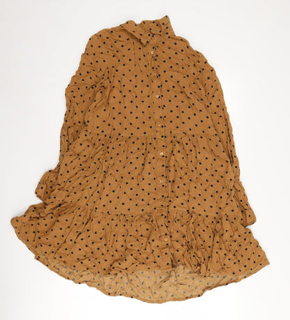 Stradivarius Women's Brown Polka Dot Dress, Size S