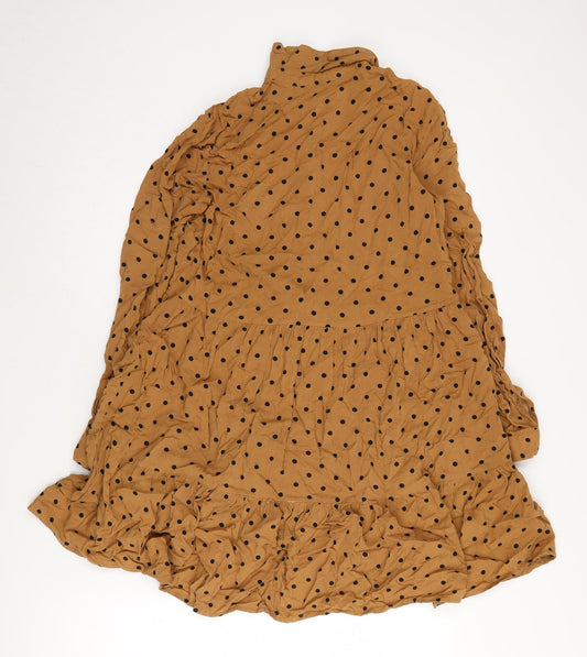 Stradivarius Women's Brown Polka Dot Dress, Size S