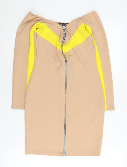 Boohoo Petite Beige Bodycon Dress, Size 8