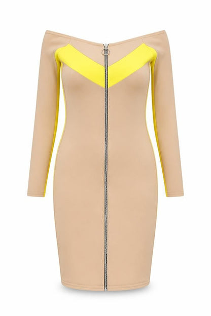 Boohoo Petite Beige Bodycon Dress, Size 8