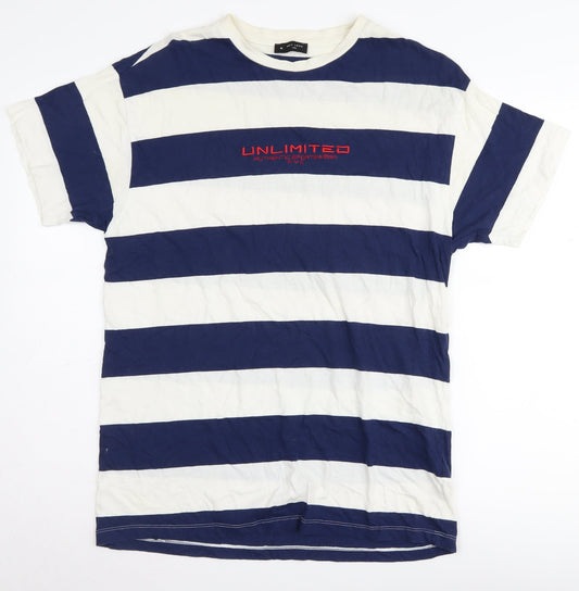 New Look Men's Medium Blue Striped T-Shirt, Regular Fit
