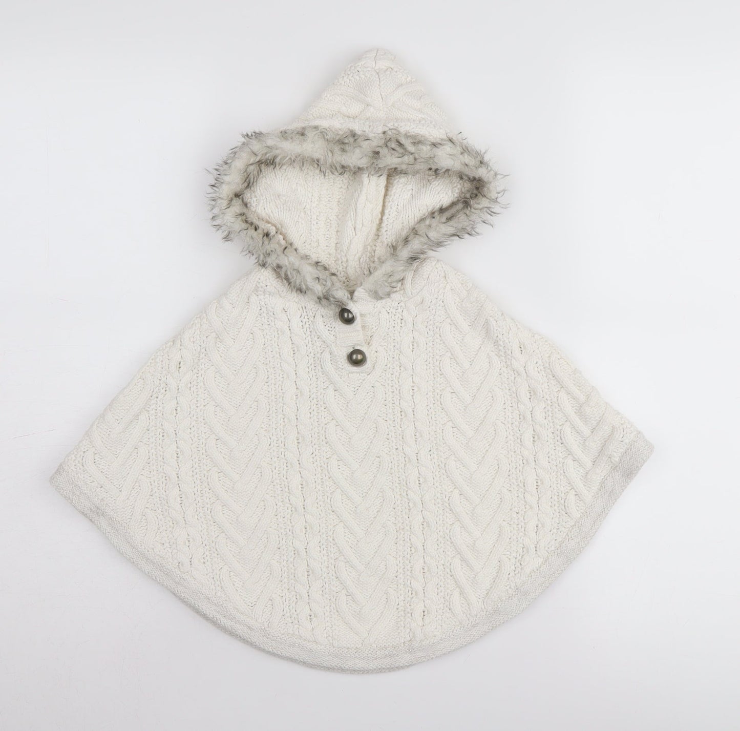 Cynthia Rowley Girls Ivory Hooded Cape, 3-4 Years, Fur Trim