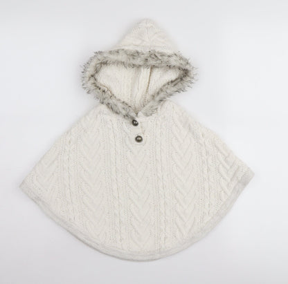 Cynthia Rowley Girls Ivory Hooded Cape, 3-4 Years, Fur Trim