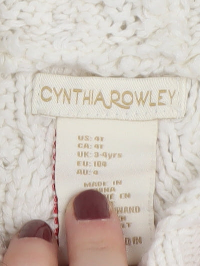 Cynthia Rowley Girls Ivory Hooded Cape, 3-4 Years, Fur Trim