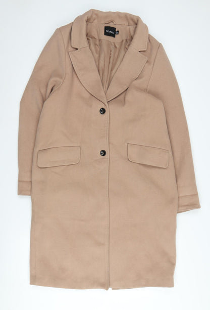 Boohoo Women's Beige Long Overcoat Size 8 Business Casual