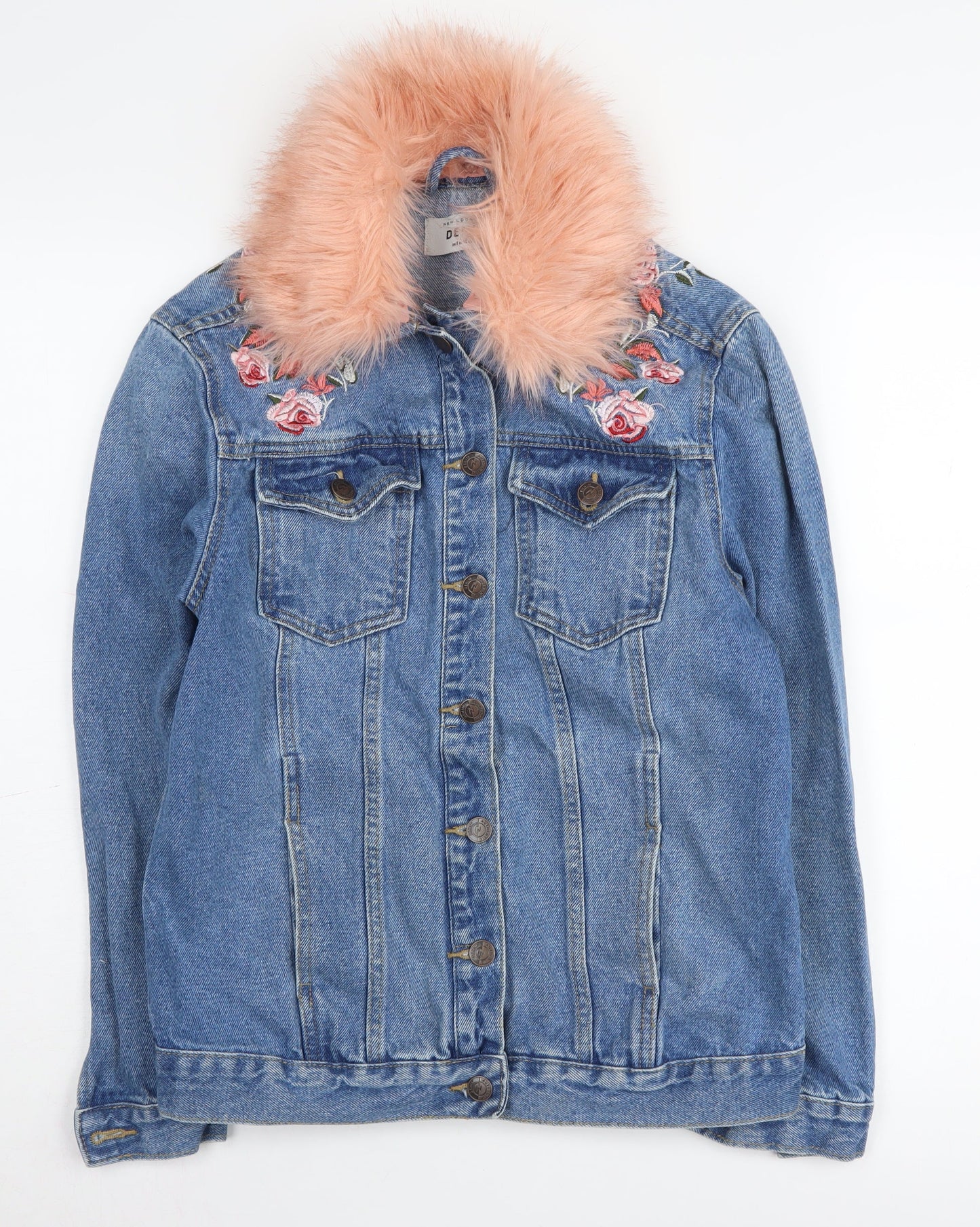 New Look Women’s Blue Embroidered Denim Jacket Size 8