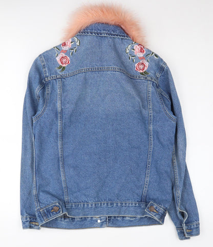 New Look Women’s Blue Embroidered Denim Jacket Size 8