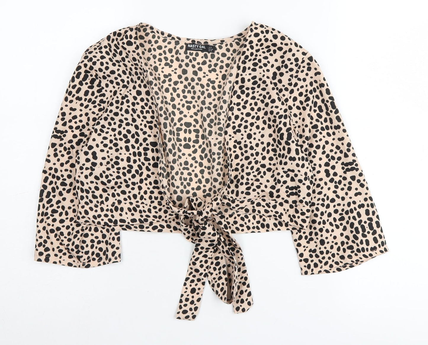 Nasty Gal Women's Beige Animal Print Cropped Blouse Size 12