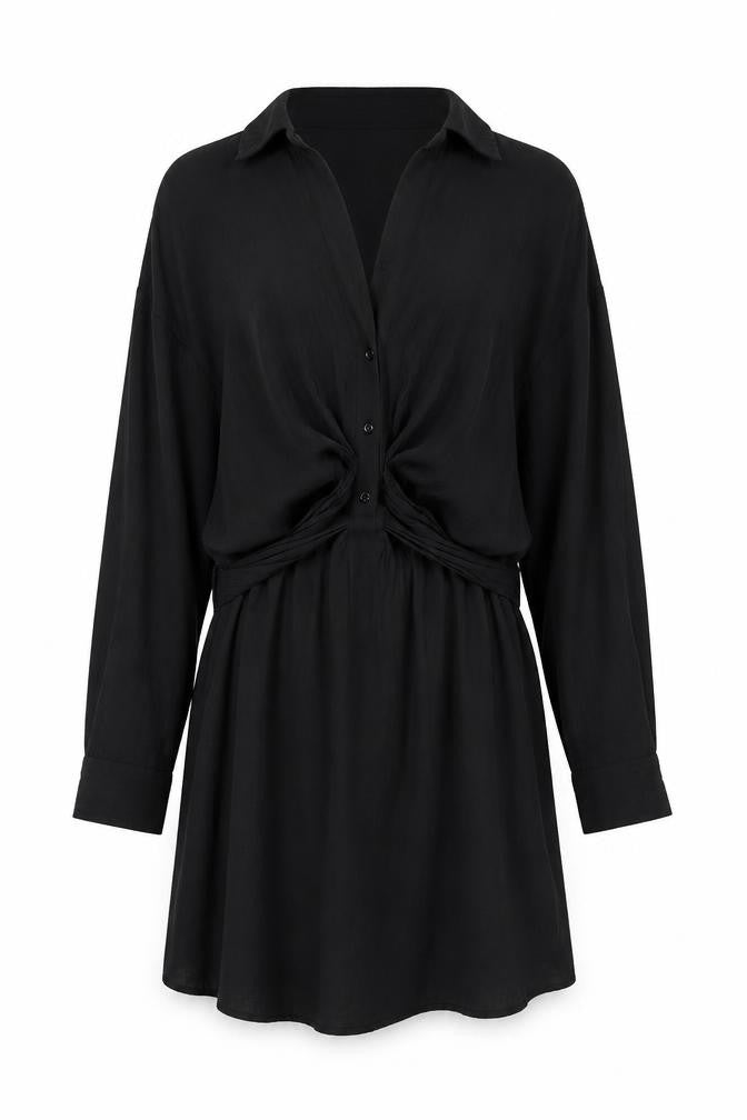 Zara Women's Black Long Sleeve Collared Dress M