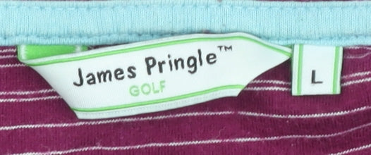 James Pringle Golf Men's Purple Striped Polo Shirt L
