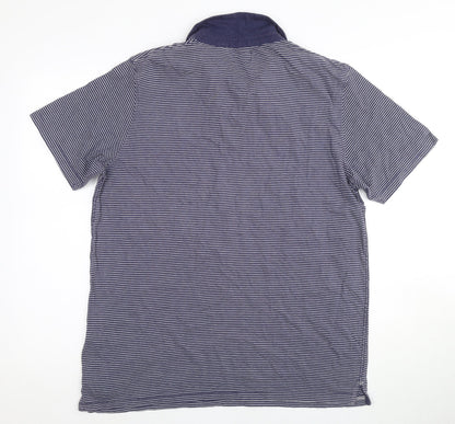 Next Men's Blue Striped Polo, Large, Casual Short Sleeve