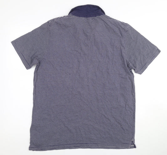 Next Men's Blue Striped Polo, Large, Casual Short Sleeve