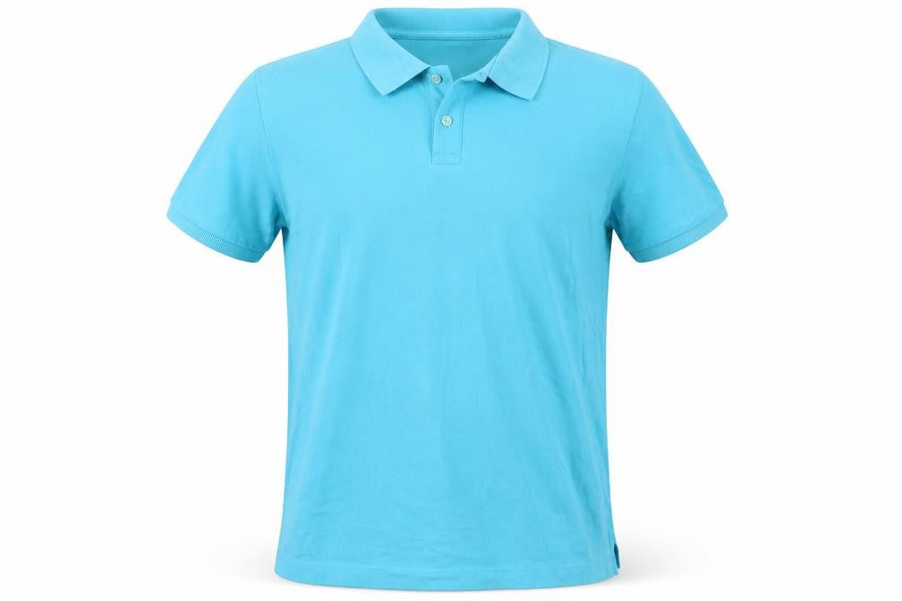 Front view of Lands' End unisex blue polo shirt, size L, short sleeve