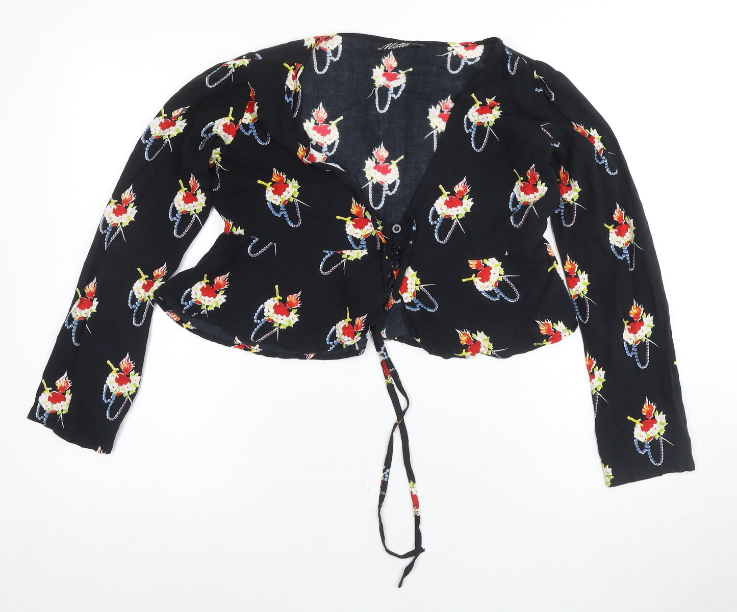 Model Women's Black Floral Cropped Blouse, Size S