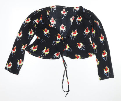 Model Women's Black Floral Cropped Blouse, Size S