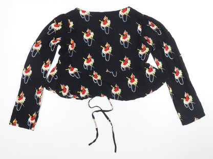 Model Women's Black Floral Cropped Blouse, Size S