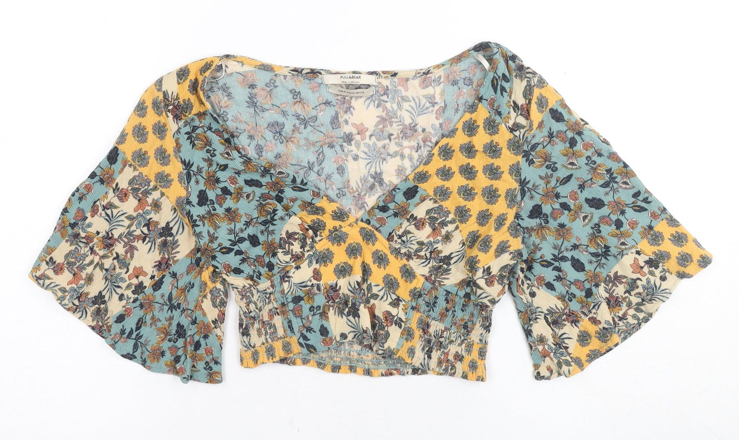 Womens UK Size 12 Pull&Bear Multicoloured Wrap Blouse