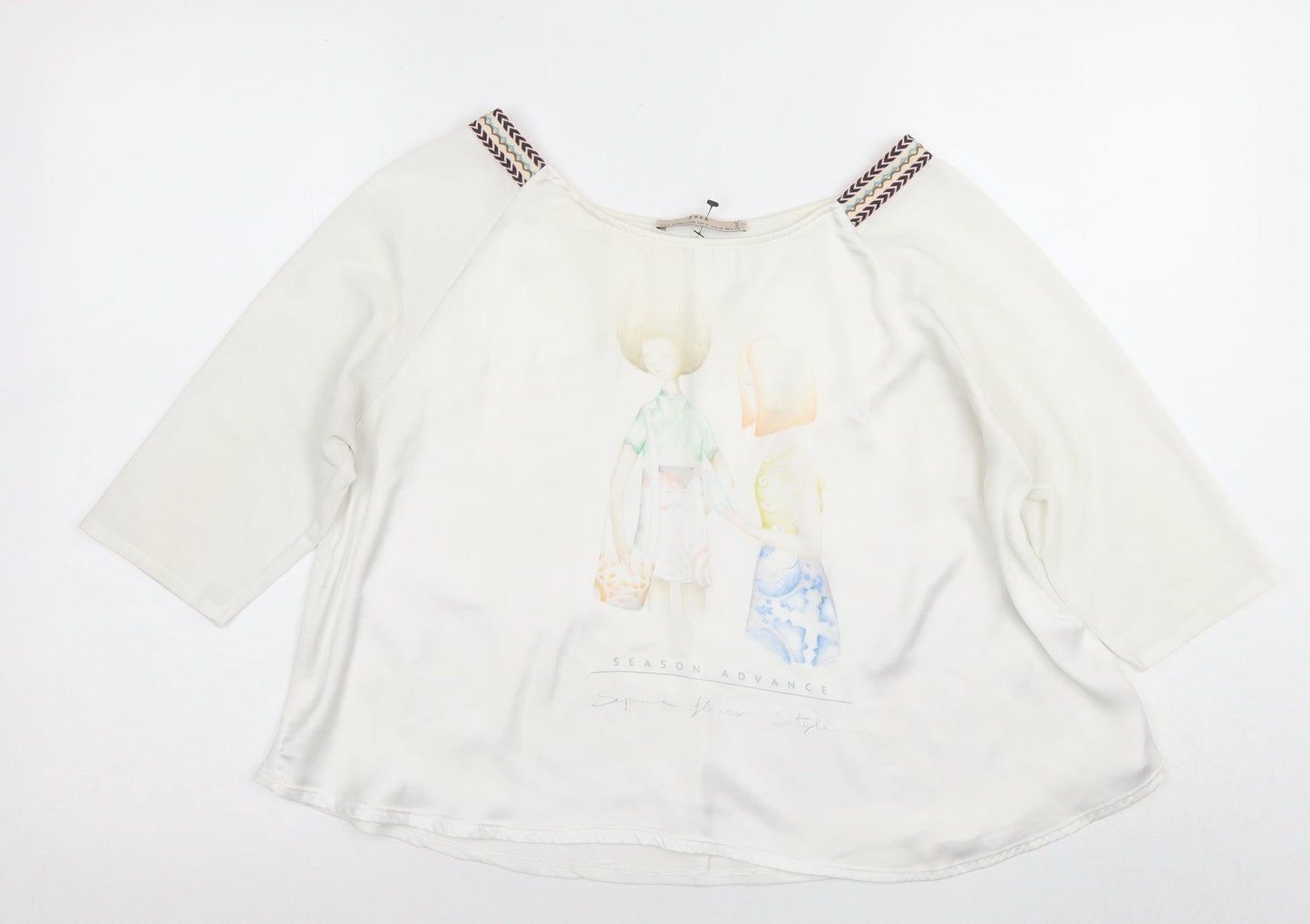 Zara Women's White Artistic T-Shirt Size 12