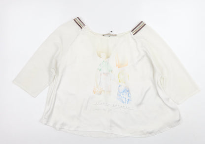 Zara Women's White Artistic T-Shirt Size 12