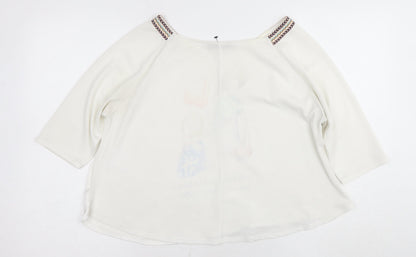 Zara Women's White Artistic T-Shirt Size 12
