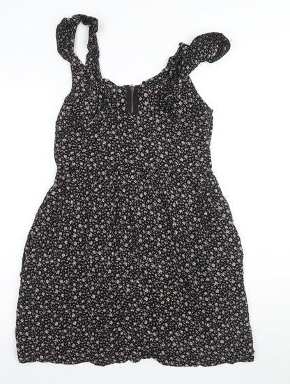 Floral A-Line Women's Black Dress, Size 10