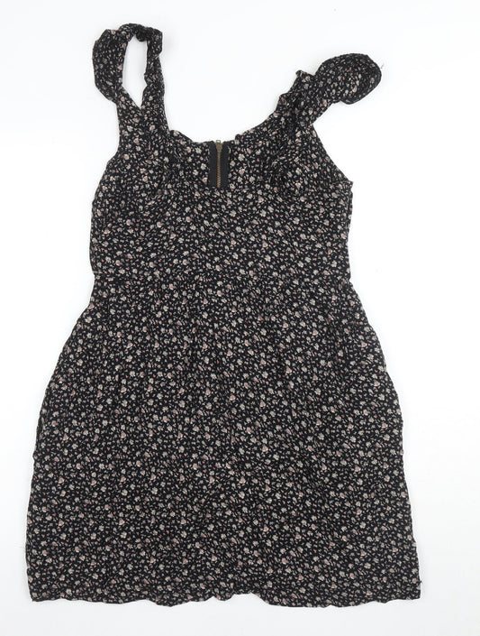 Floral A-Line Women's Black Dress, Size 10