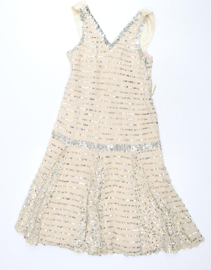 Monsoon Beige Sequin Sleeveless Party Dress 12-14