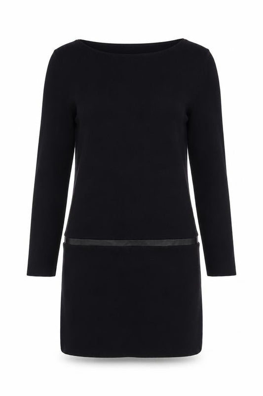 Front view of COS Women's Black Knit Shift Dress, size 8, Knee Length