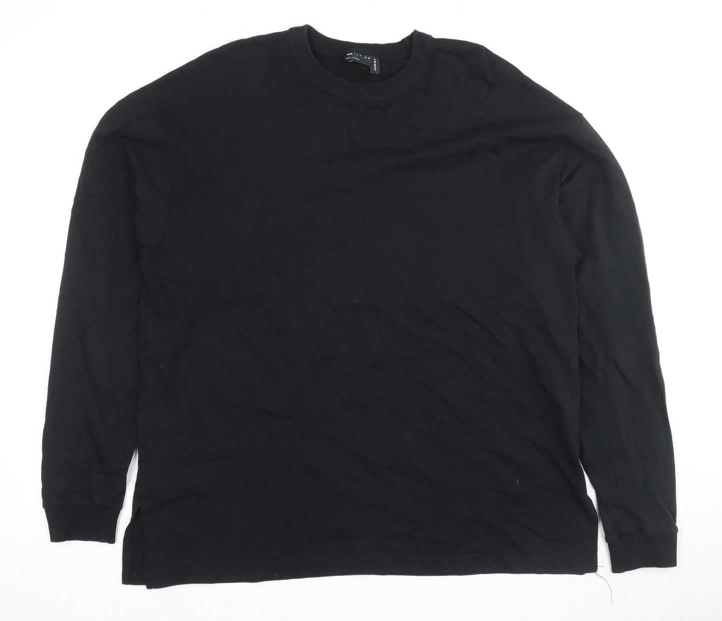 ASOS DESIGN Black Long Sleeve Cotton Tee, Size 8