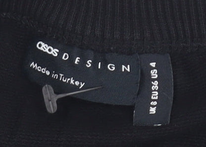 ASOS DESIGN Black Long Sleeve Cotton Tee, Size 8