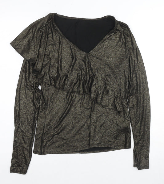Karen Millen Women's Gold Wrap Blouse Size 10 V-Neck Party
