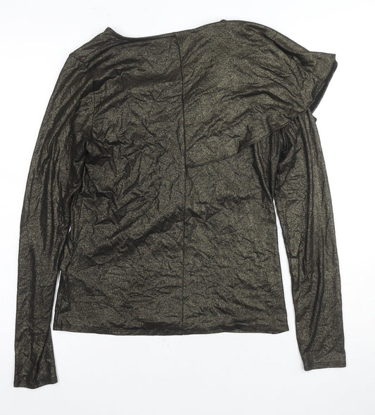 Karen Millen Women's Gold Wrap Blouse Size 10 V-Neck Party