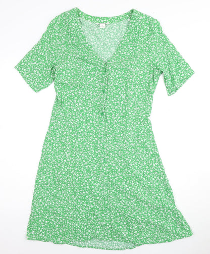 Monki Women's Green Floral A-Line Dress S