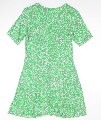 Monki Women's Green Floral A-Line Dress S