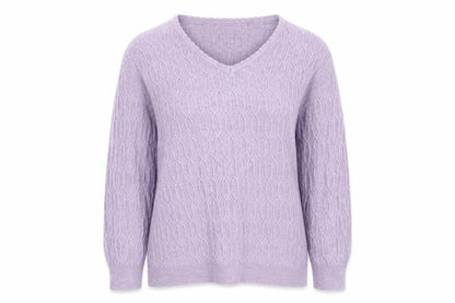 Country Casuals Petite Women's Purple Cable Knit V-Neck Pullover Jumper - Small