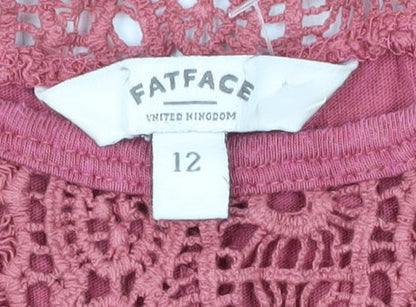 FatFace Women's Red Blouse, Size 12, Crochet Accents