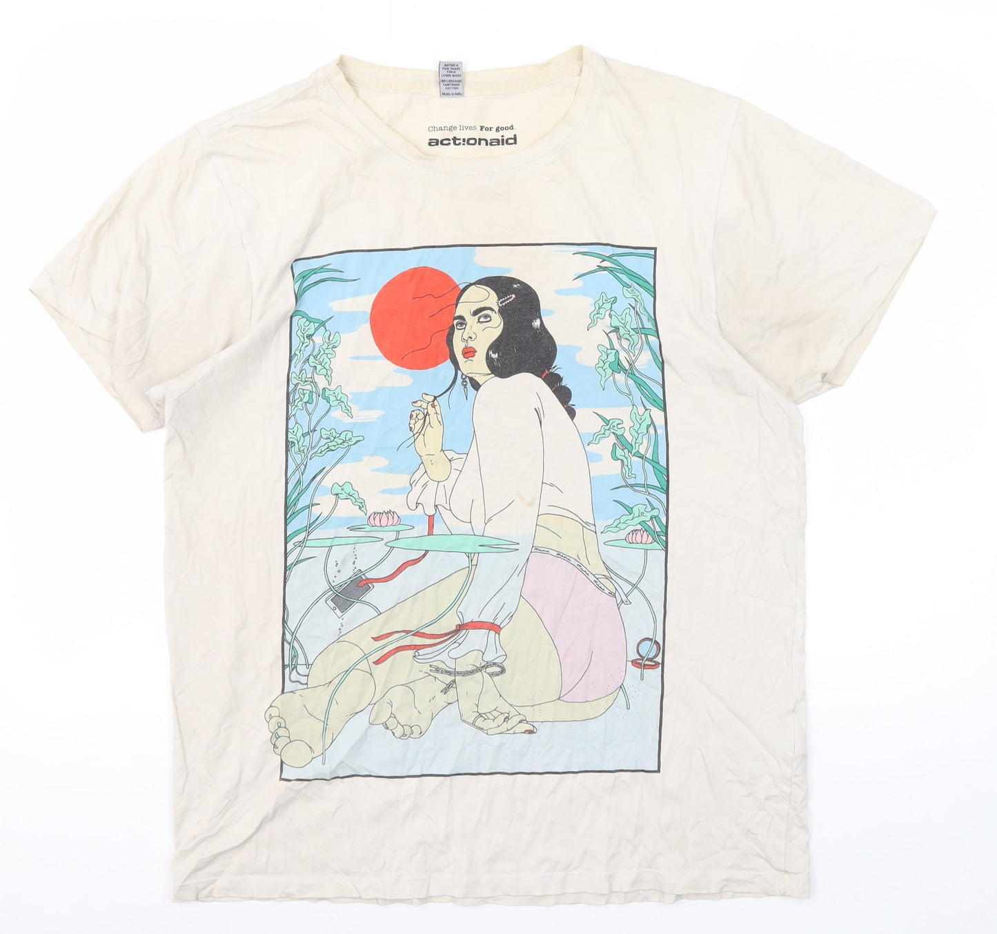 Actionaid Unisex Beige Graphic T-Shirt Large