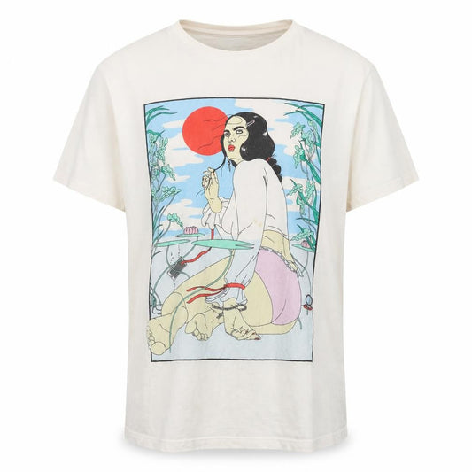 Front view of Actionaid unisex beige graphic t-shirt large