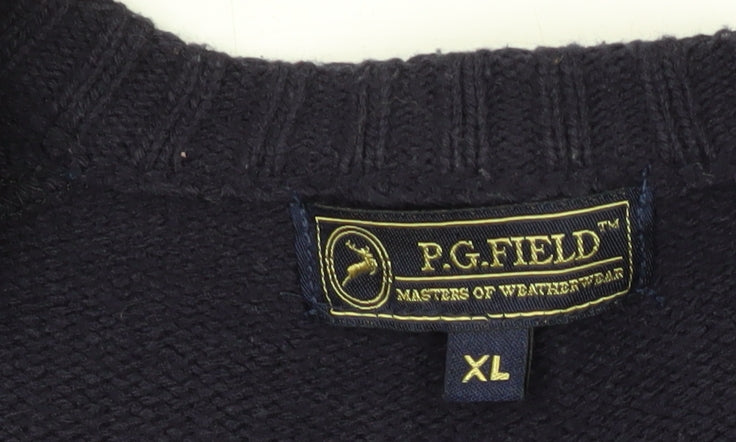 P.G. Field Men's Black XL V-Neck Pullover Jumper