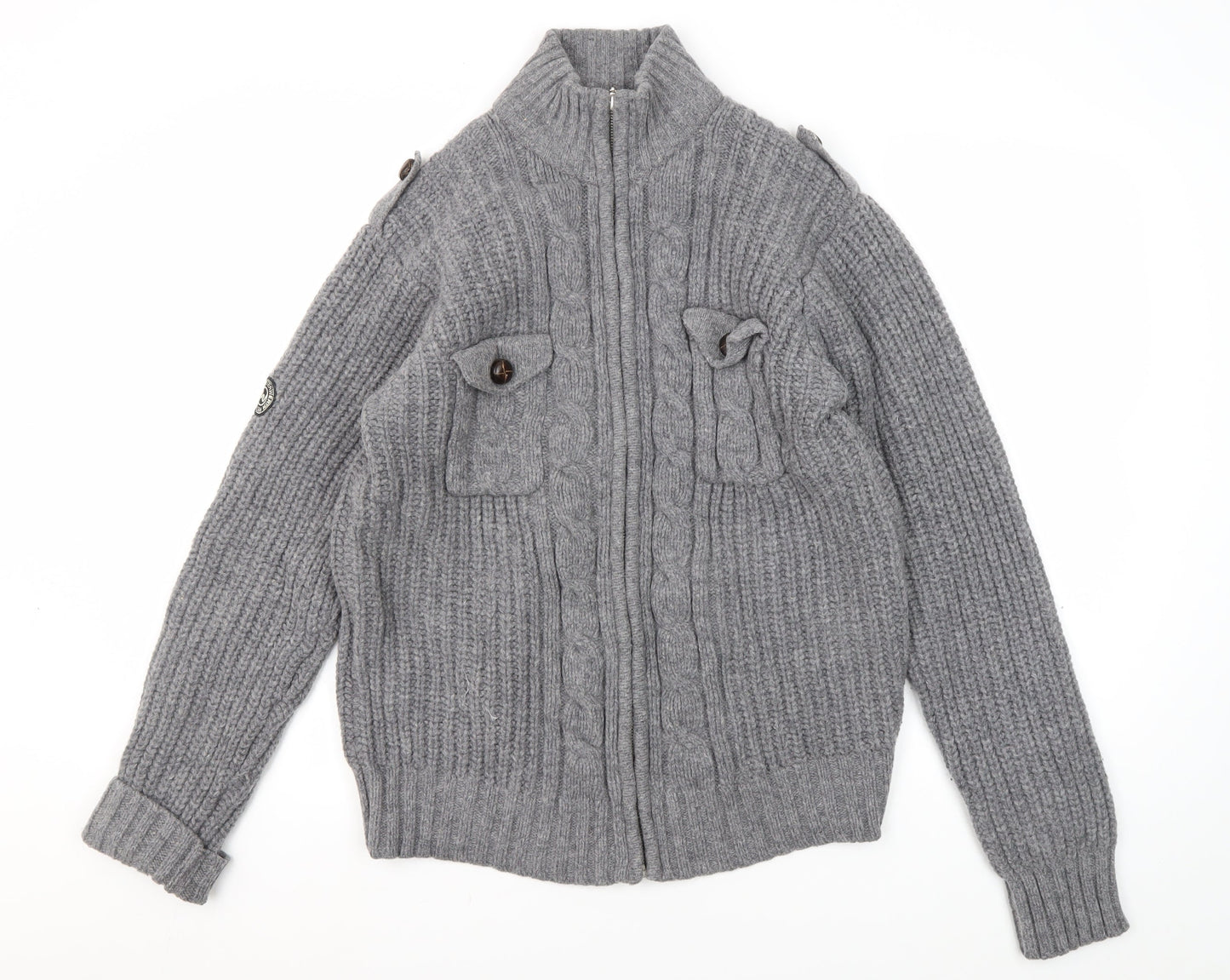 Peter Werth Grey Wool Full Zip Men's Jumper L