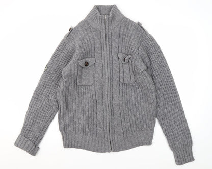 Peter Werth Grey Wool Full Zip Men's Jumper L