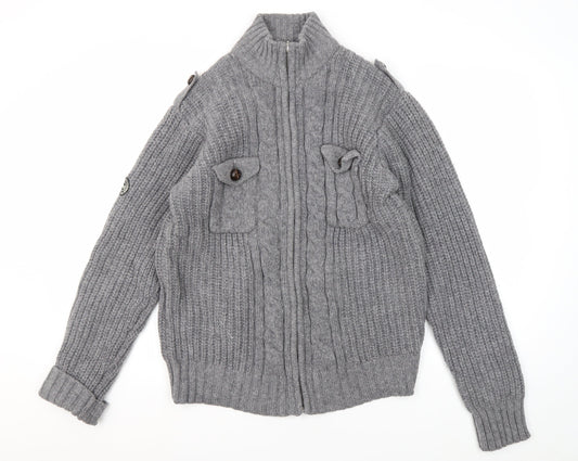 Peter Werth Grey Wool Full Zip Men's Jumper L