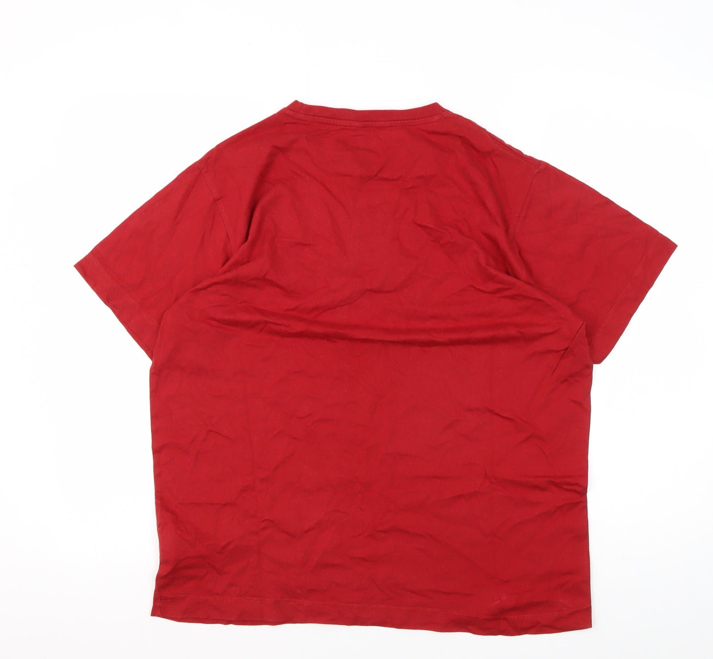 Men's Red Cotton Graphic Print T-Shirt, Size L, Crew Neck