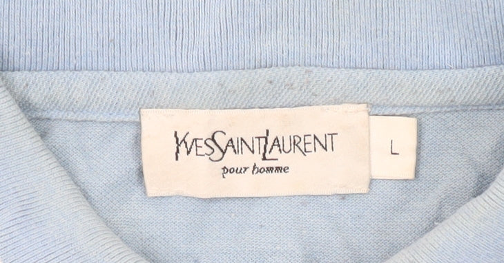 YSL Men's Blue Cotton Polo Shirt L Collared Casual