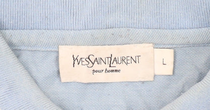 YSL Men's Blue Cotton Polo Shirt L Collared Casual