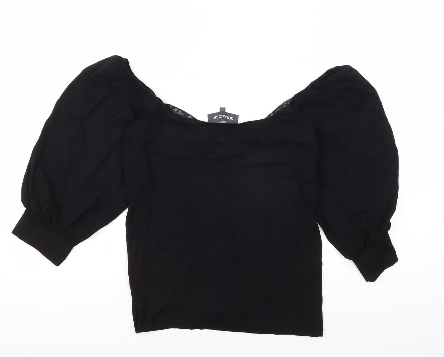 Womens UK Size 14 SOSANDAR Black Basic Blouse