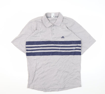 Adidas Men's Grey Striped Polo Shirt, Size M
