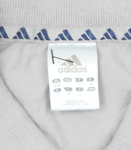 Adidas Men's Grey Striped Polo Shirt, Size M