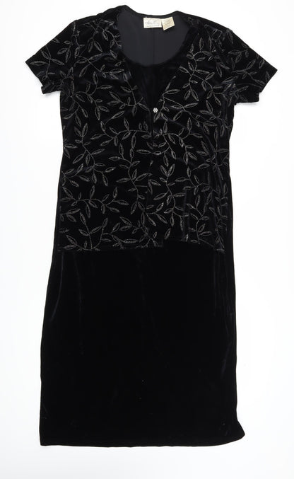 Kathie Lee Women Black Velvet Sheath Dress Large