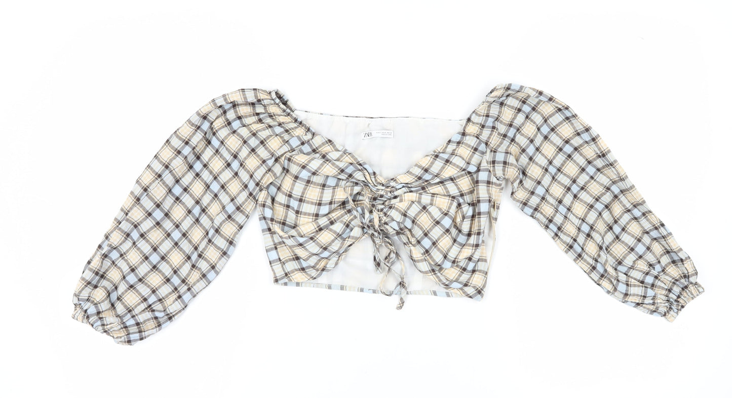 Womens UK Size 10 Zara Multicoloured Cropped Blouse
